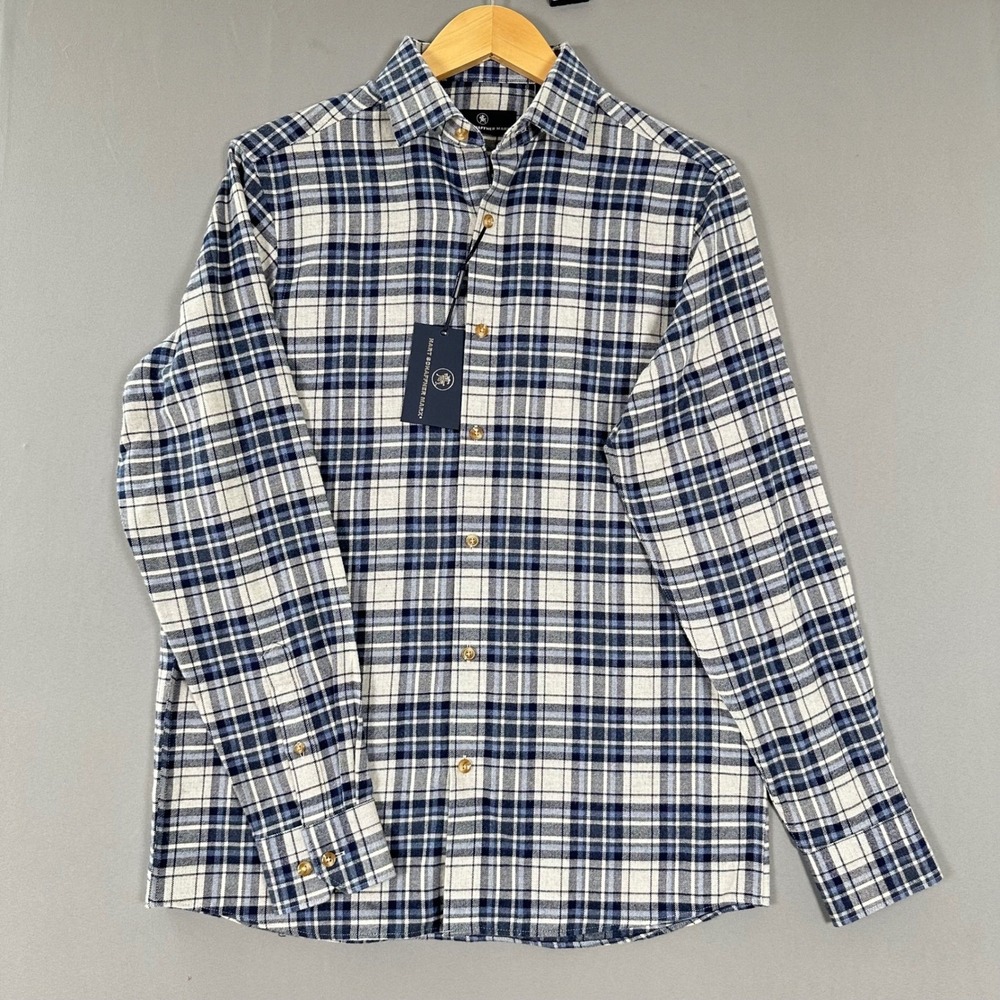 Hart Schaffner Marx Canclini Italian Flannel Plaid Shirt Mens Small Blue Navy
